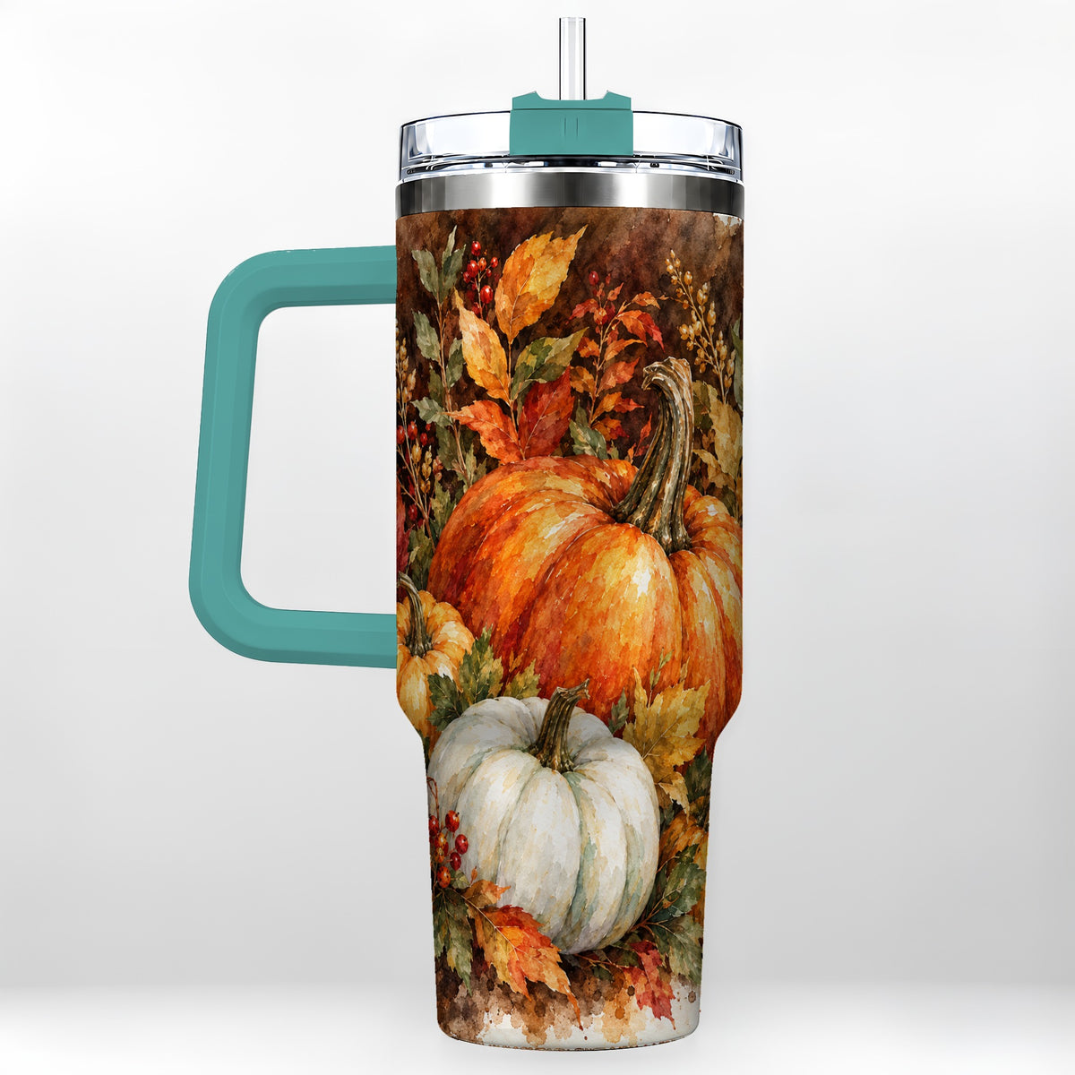 #pl[40oz|Green] Autumn Pumpkin Harvest 40oz Tumbler with Handle, Fall Travel Cup