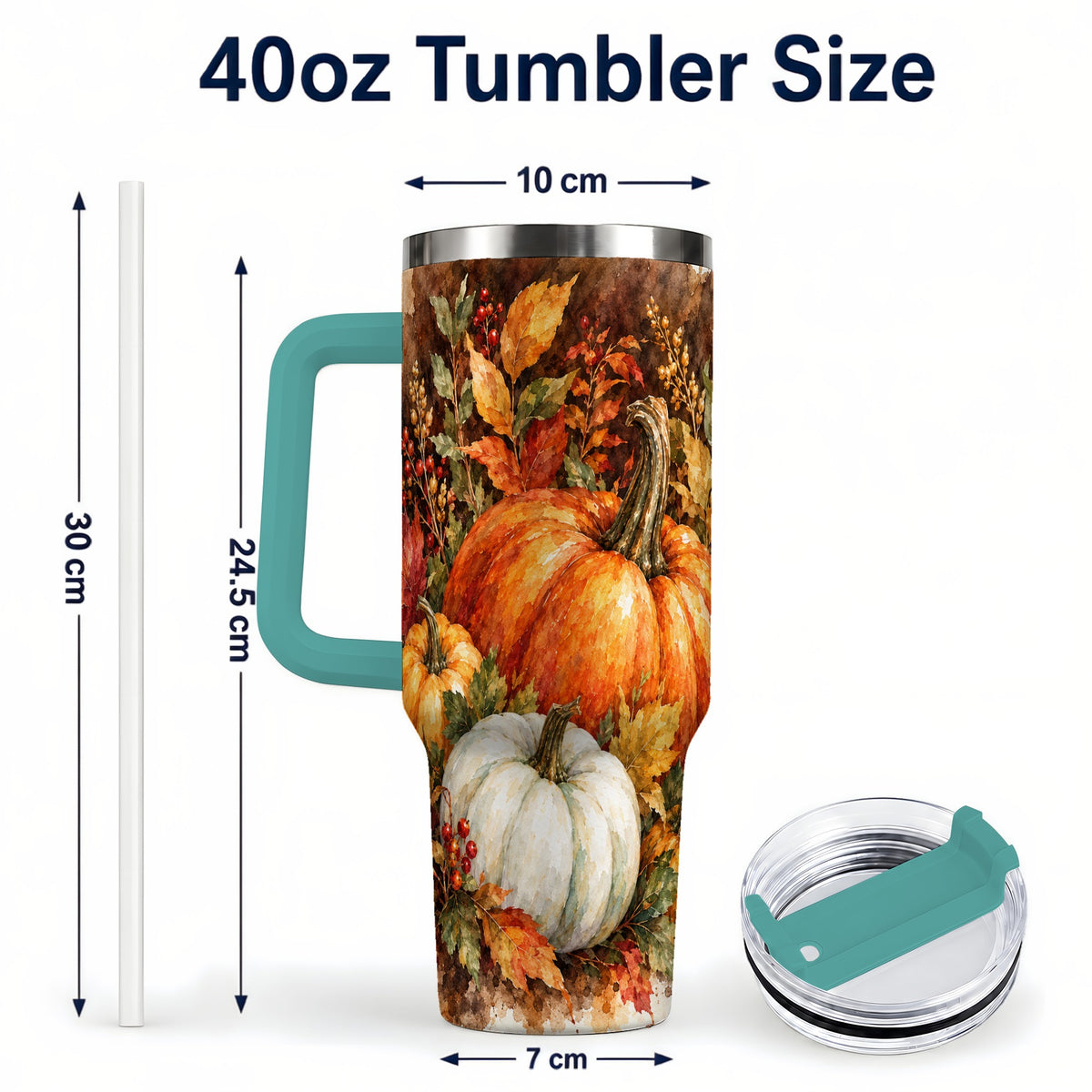 #pl[40oz|Green] Autumn Pumpkin Harvest 40oz Tumbler with Handle, Fall Travel Cup