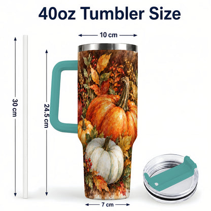 #pl[40oz|Green] Autumn Pumpkin Harvest 40oz Tumbler with Handle, Fall Travel Cup