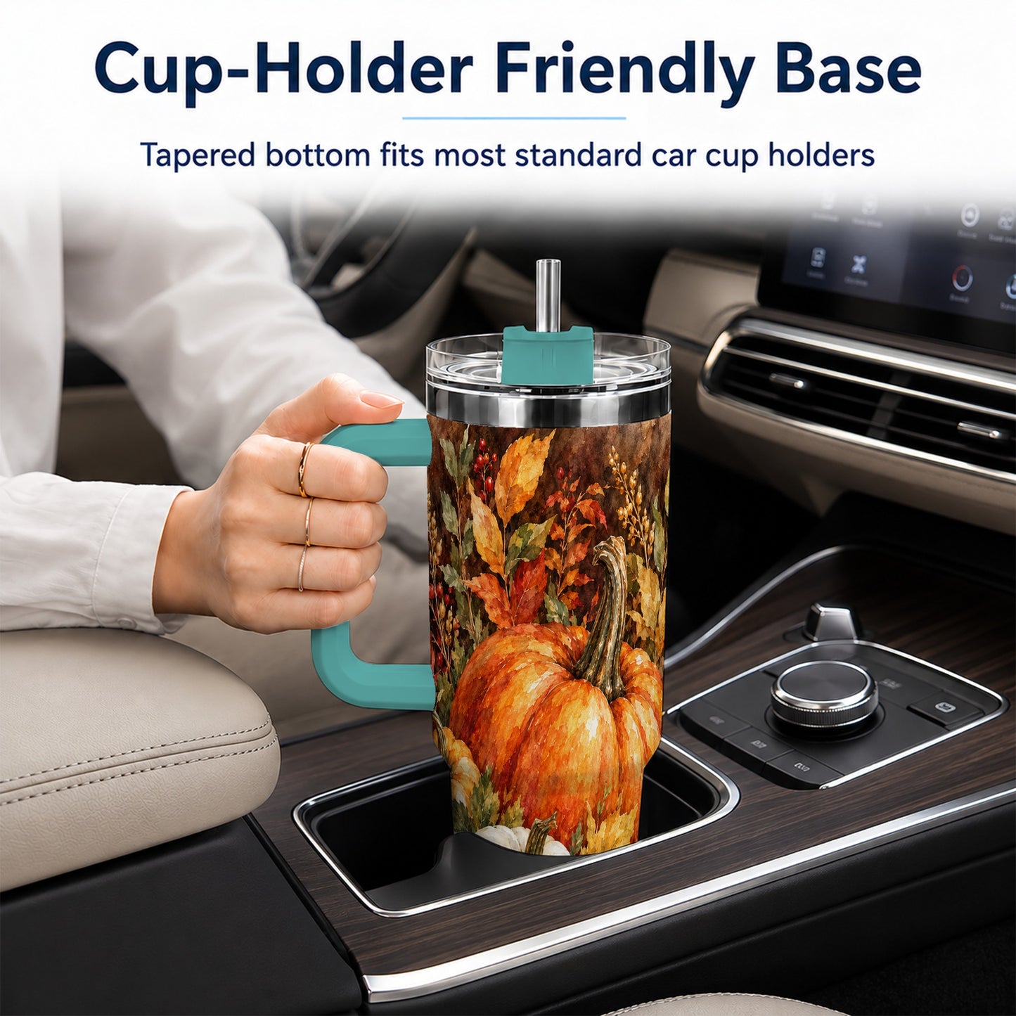 #pl[40oz|Green] Autumn Pumpkin Harvest 40oz Tumbler with Handle, Fall Travel Cup