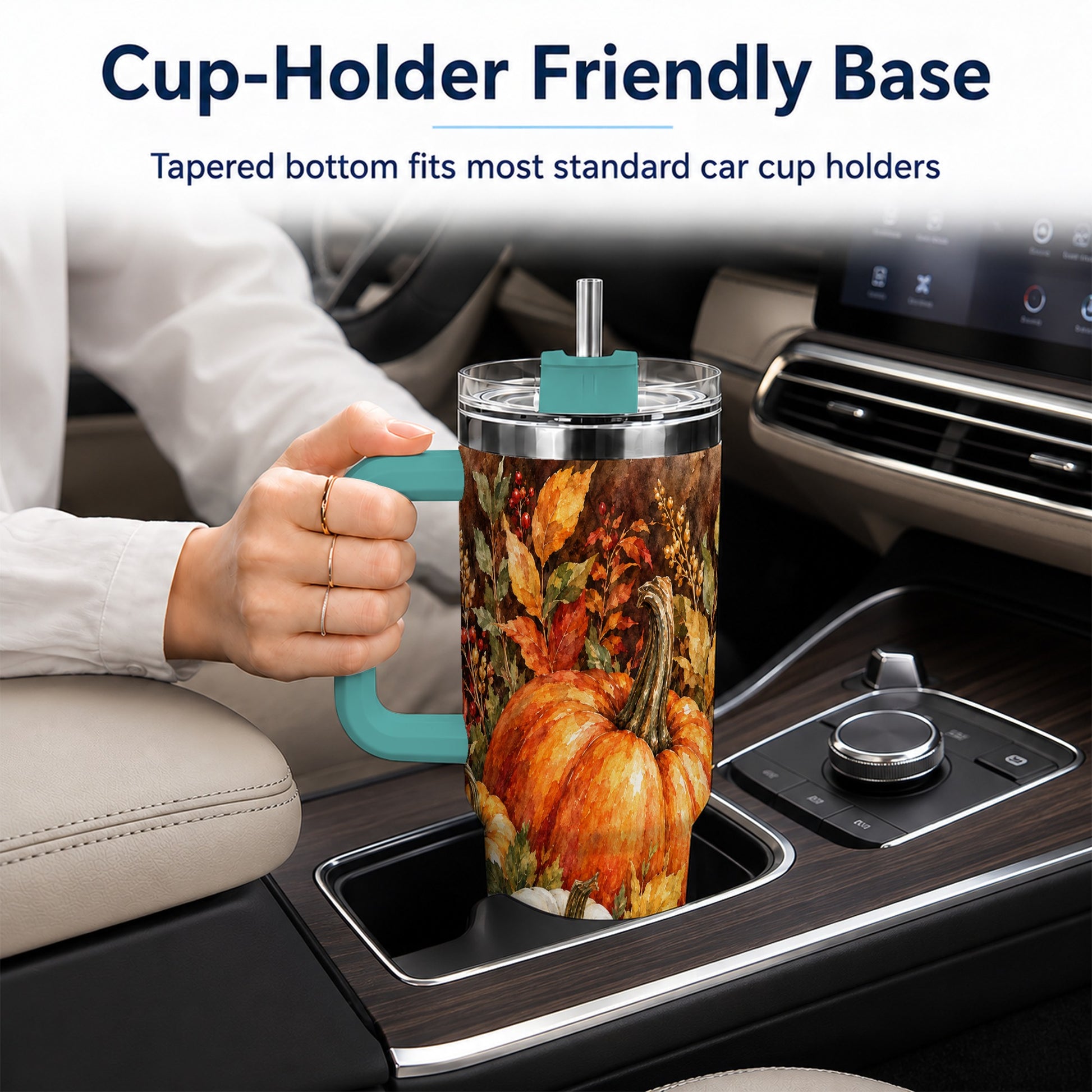 #pl[40oz|Green] Autumn Pumpkin Harvest 40oz Tumbler with Handle, Fall Travel Cup