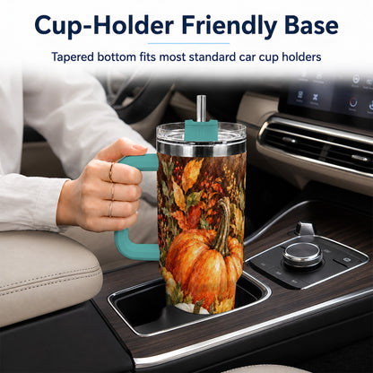 #pl[40oz|Green] Autumn Pumpkin Harvest 40oz Tumbler with Handle, Fall Travel Cup