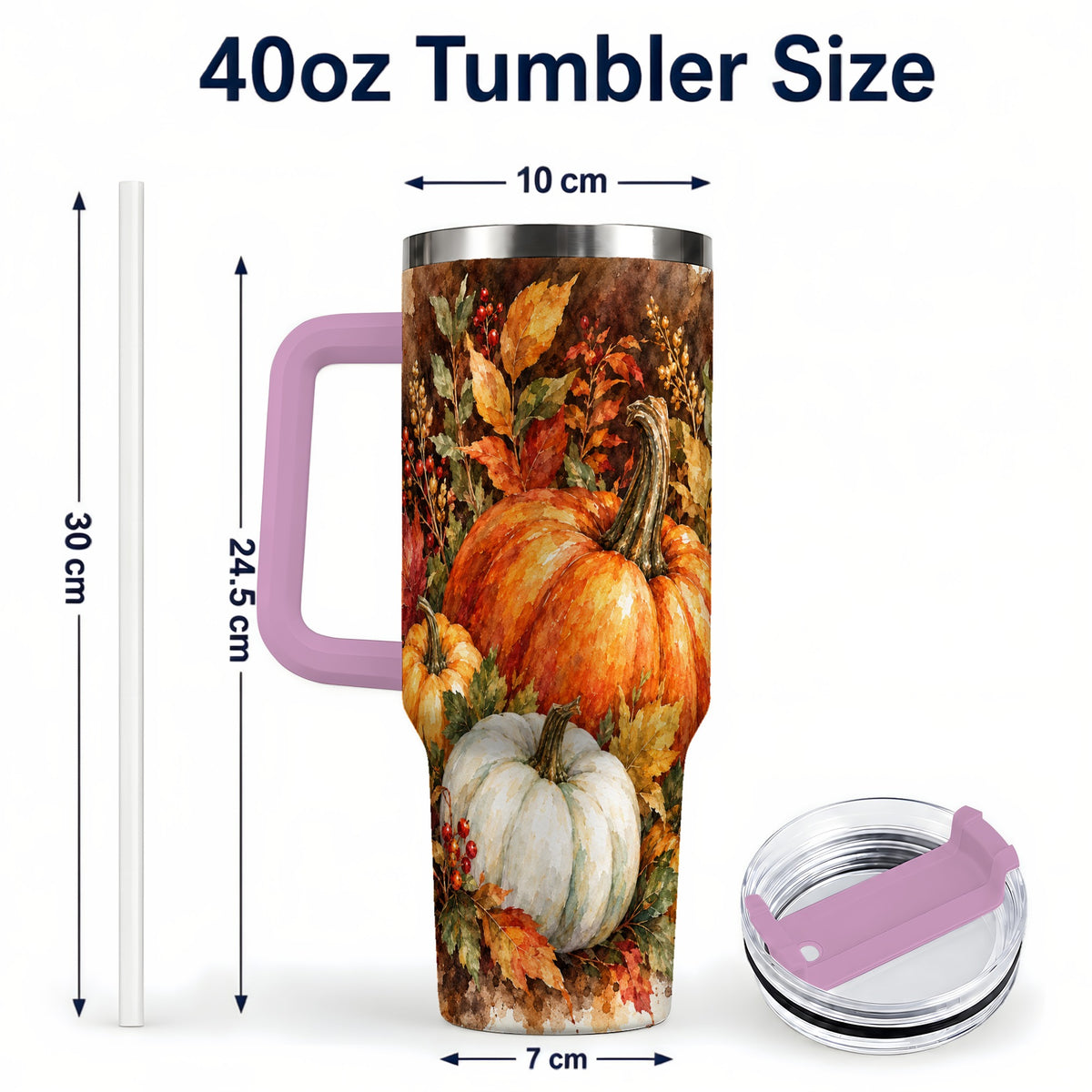 #pl[40oz|Pink] Autumn Pumpkin Harvest 40oz Tumbler with Handle, Fall Travel Cup