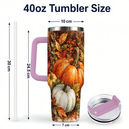 #pl[40oz|Pink] Autumn Pumpkin Harvest 40oz Tumbler with Handle, Fall Travel Cup