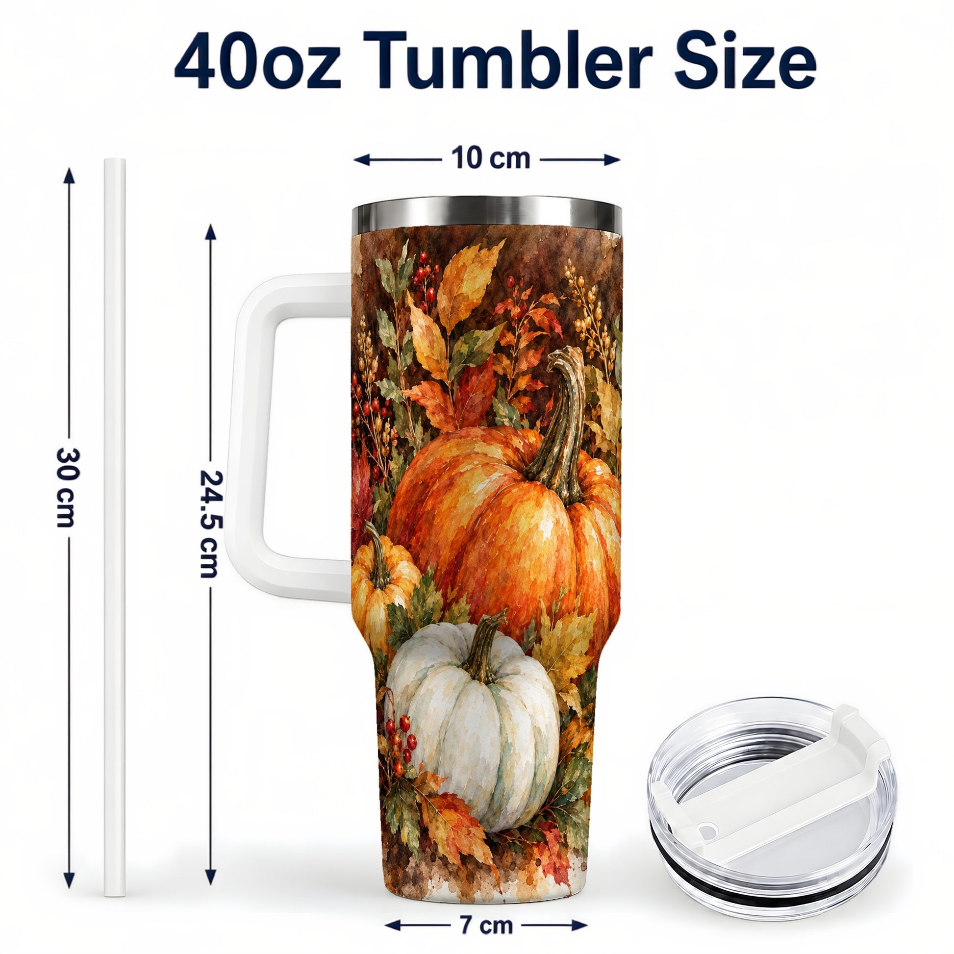 #pl[40oz|White] Autumn Pumpkin Harvest 40oz Tumbler with Handle, Fall Travel Cup