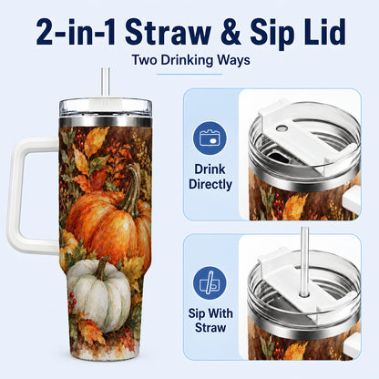 #pl[40oz|White] Autumn Pumpkin Harvest 40oz Tumbler with Handle, Fall Travel Cup