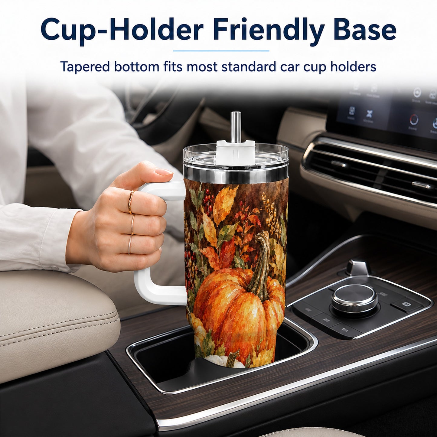 #pl[40oz|White] Autumn Pumpkin Harvest 40oz Tumbler with Handle, Fall Travel Cup