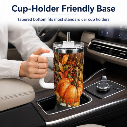 #pl[40oz|White] Autumn Pumpkin Harvest 40oz Tumbler with Handle, Fall Travel Cup