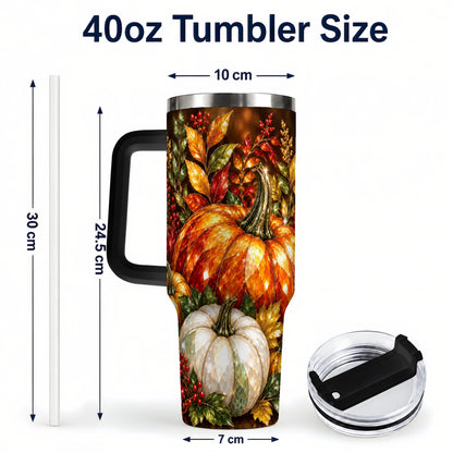 #pl[40oz|Black] Pumpkin 40oz Tumbler with Handle, Harvest Stainless Steel Travel Cup