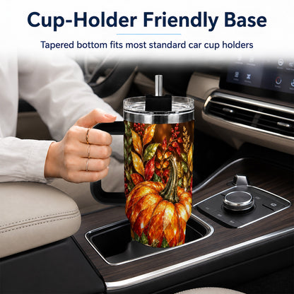 #pl[40oz|Black] Pumpkin 40oz Tumbler with Handle, Harvest Stainless Steel Travel Cup