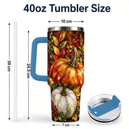 #pl[40oz|Blue] Pumpkin 40oz Tumbler with Handle, Harvest Stainless Steel Travel Cup