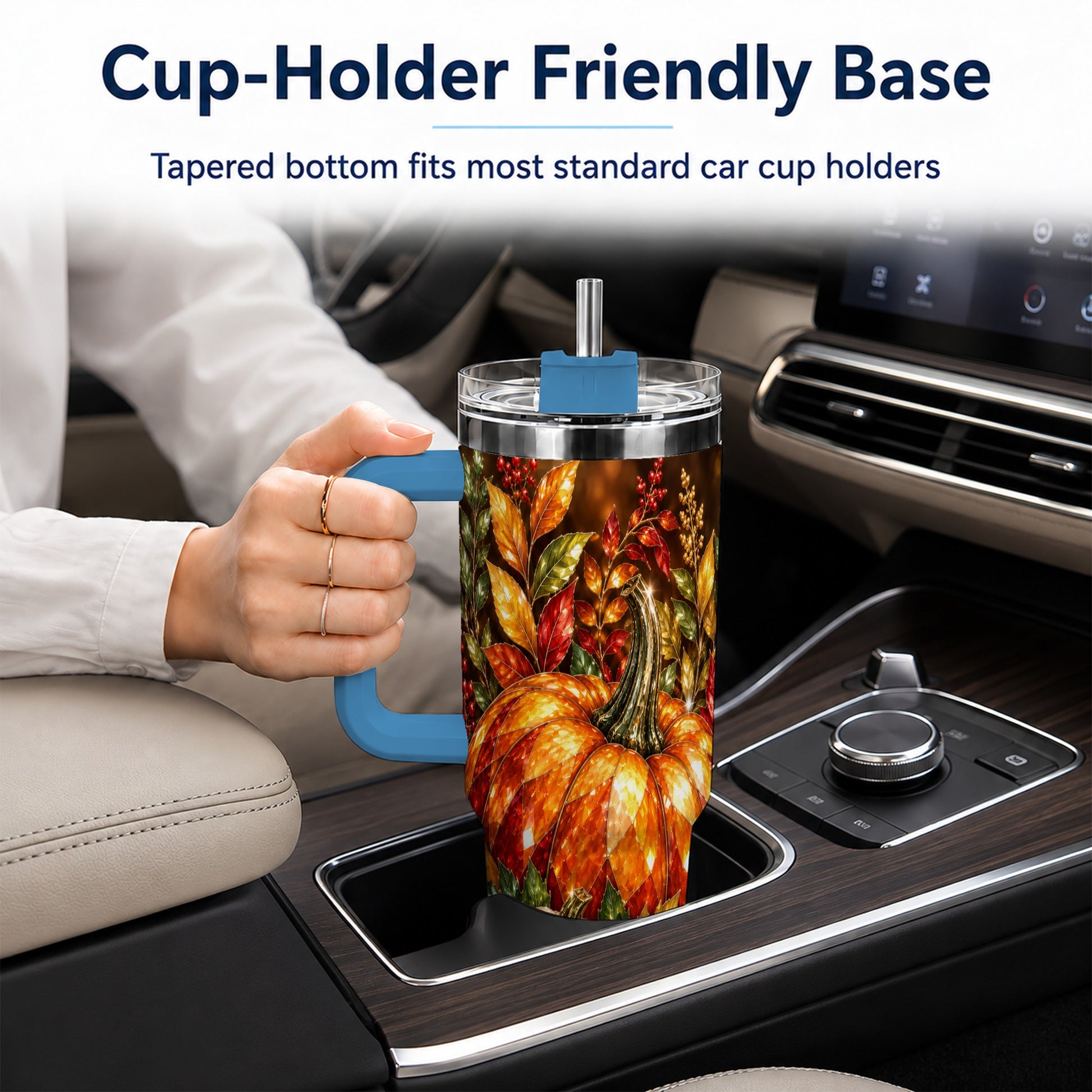 #pl[40oz|Blue] Pumpkin 40oz Tumbler with Handle, Harvest Stainless Steel Travel Cup