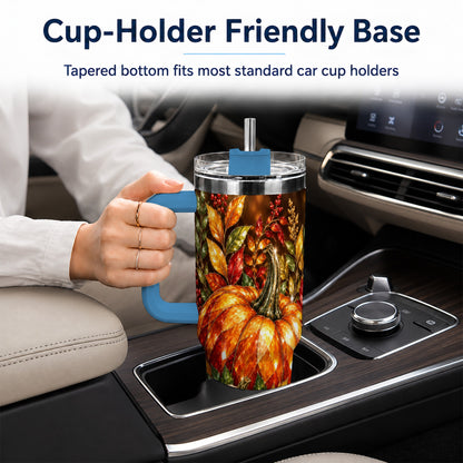 #pl[40oz|Blue] Pumpkin 40oz Tumbler with Handle, Harvest Stainless Steel Travel Cup