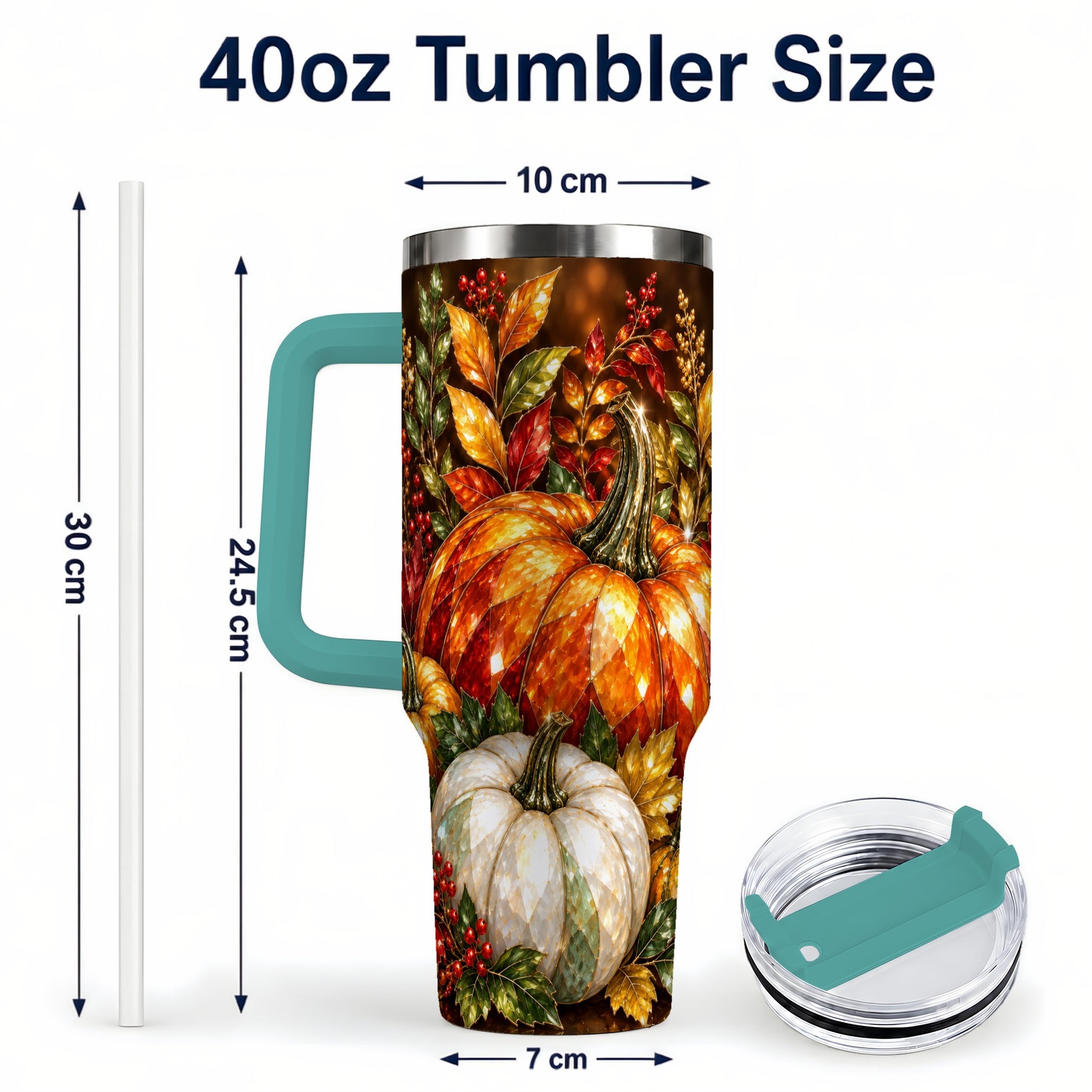 #pl[40oz|Green] Pumpkin 40oz Tumbler with Handle, Harvest Stainless Steel Travel Cup