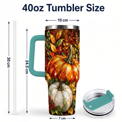 #pl[40oz|Green] Pumpkin 40oz Tumbler with Handle, Harvest Stainless Steel Travel Cup