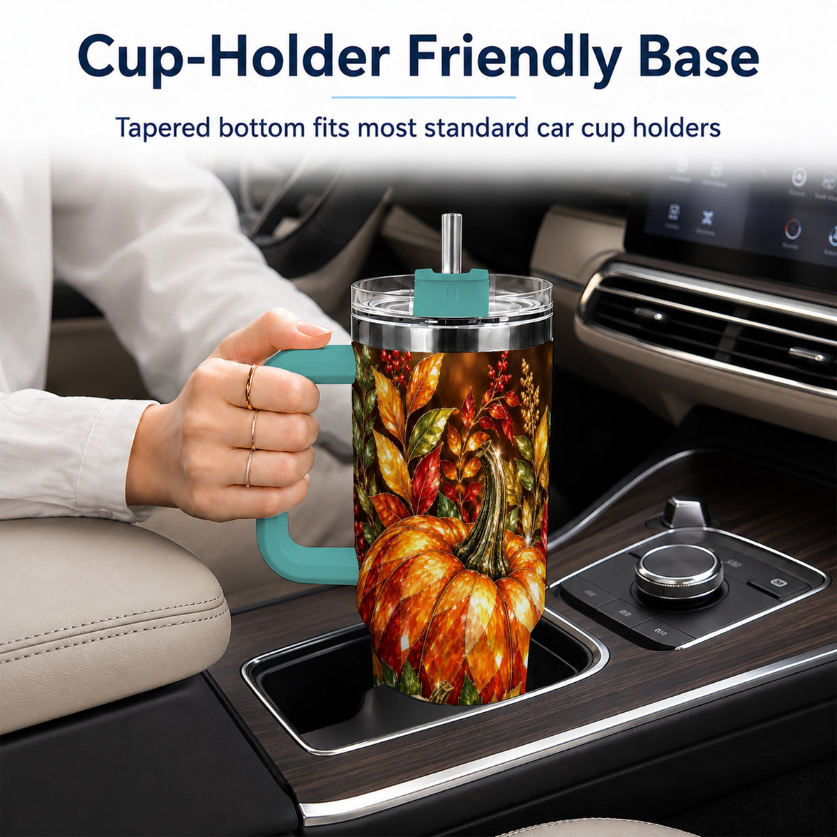 #pl[40oz|Green] Pumpkin 40oz Tumbler with Handle, Harvest Stainless Steel Travel Cup