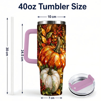 #pl[40oz|Pink] Pumpkin 40oz Tumbler with Handle, Harvest Stainless Steel Travel Cup