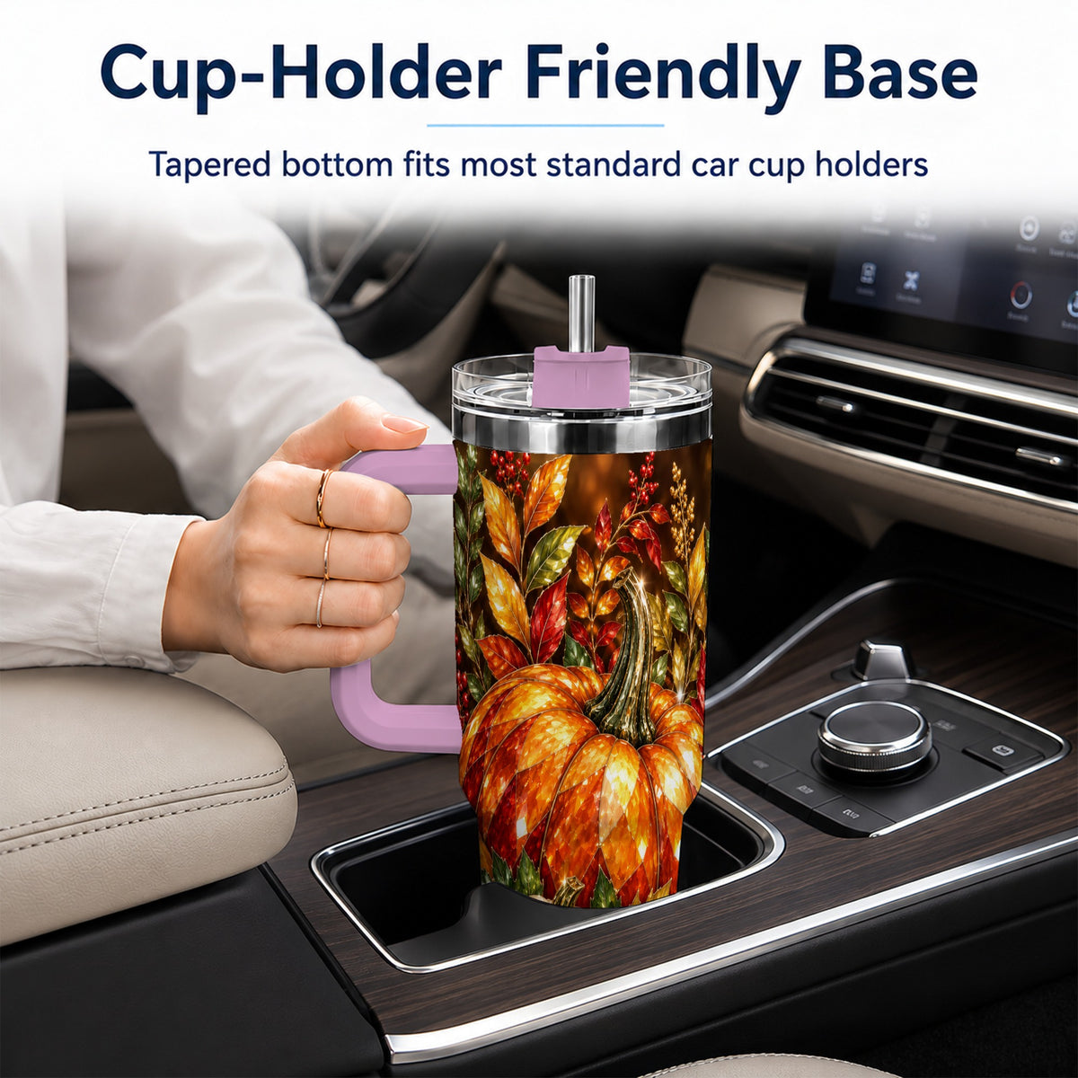 #pl[40oz|Pink] Pumpkin 40oz Tumbler with Handle, Harvest Stainless Steel Travel Cup