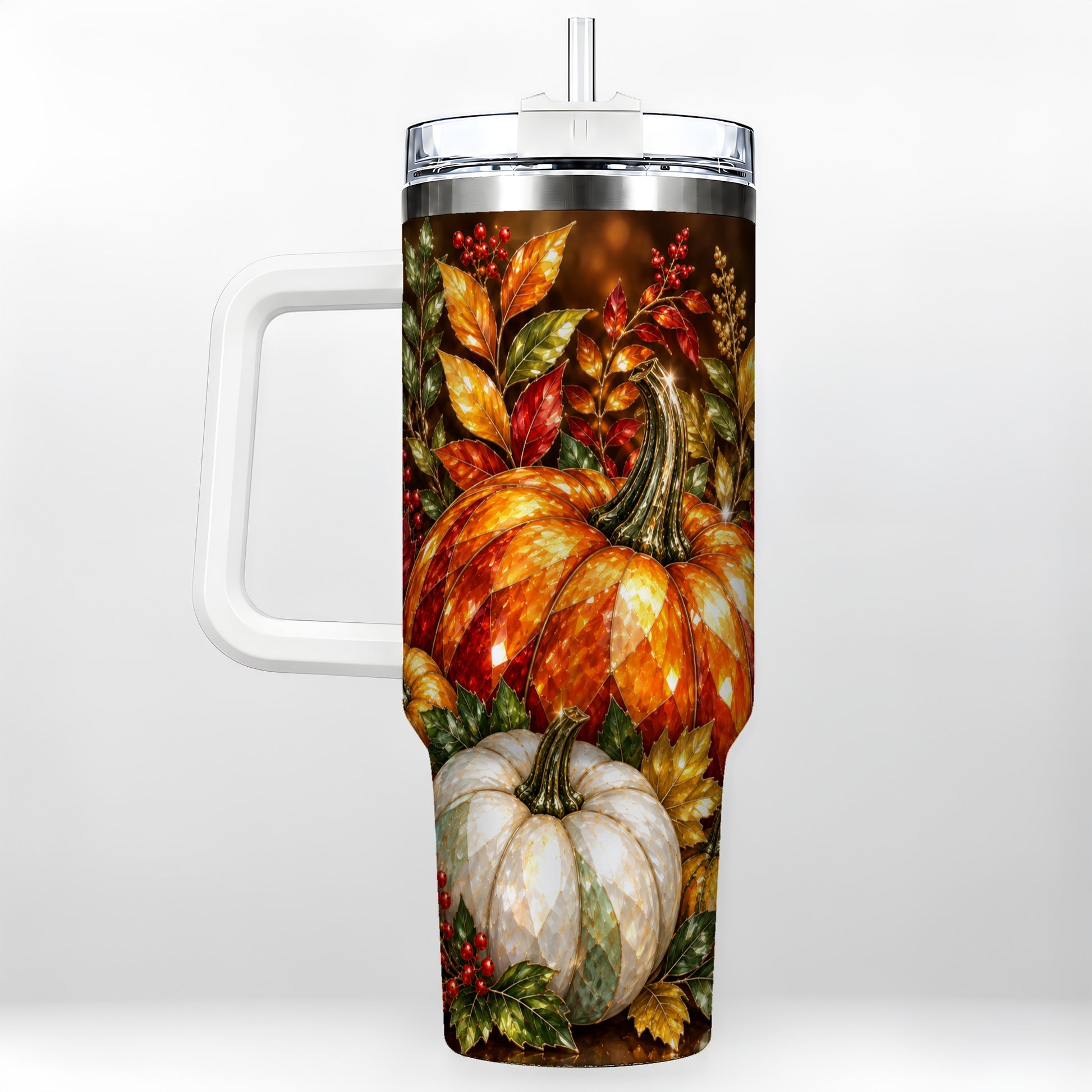 Pumpkin 40oz Tumbler with Handle, Harvest Stainless Steel Travel Cup
