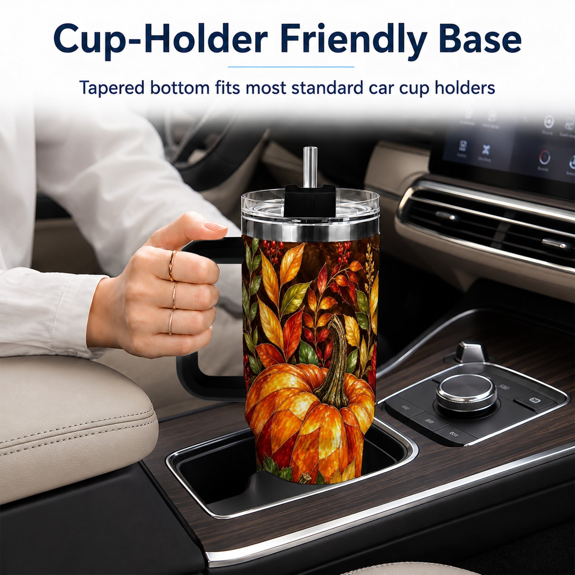 #pl[40oz|Black] Mosaic Pumpkin 40oz Tumbler with Handle, Harvest Stainless Steel Travel Cup
