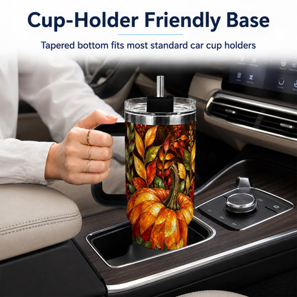 #pl[40oz|Black] Mosaic Pumpkin 40oz Tumbler with Handle, Harvest Stainless Steel Travel Cup