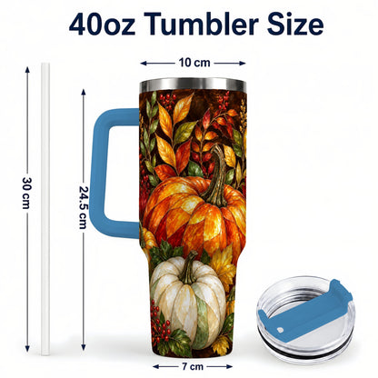 #pl[40oz|Blue] Mosaic Pumpkin 40oz Tumbler with Handle, Harvest Stainless Steel Travel Cup