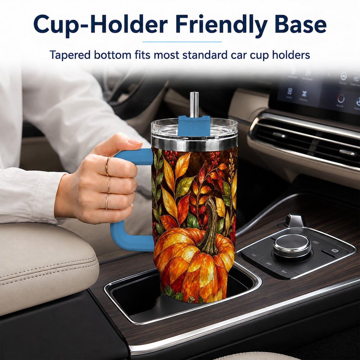 #pl[40oz|Blue] Mosaic Pumpkin 40oz Tumbler with Handle, Harvest Stainless Steel Travel Cup