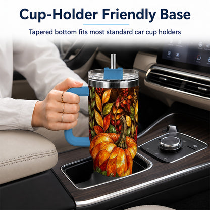 #pl[40oz|Blue] Mosaic Pumpkin 40oz Tumbler with Handle, Harvest Stainless Steel Travel Cup