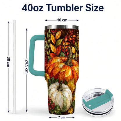 #pl[40oz|Green] Mosaic Pumpkin 40oz Tumbler with Handle, Harvest Stainless Steel Travel Cup
