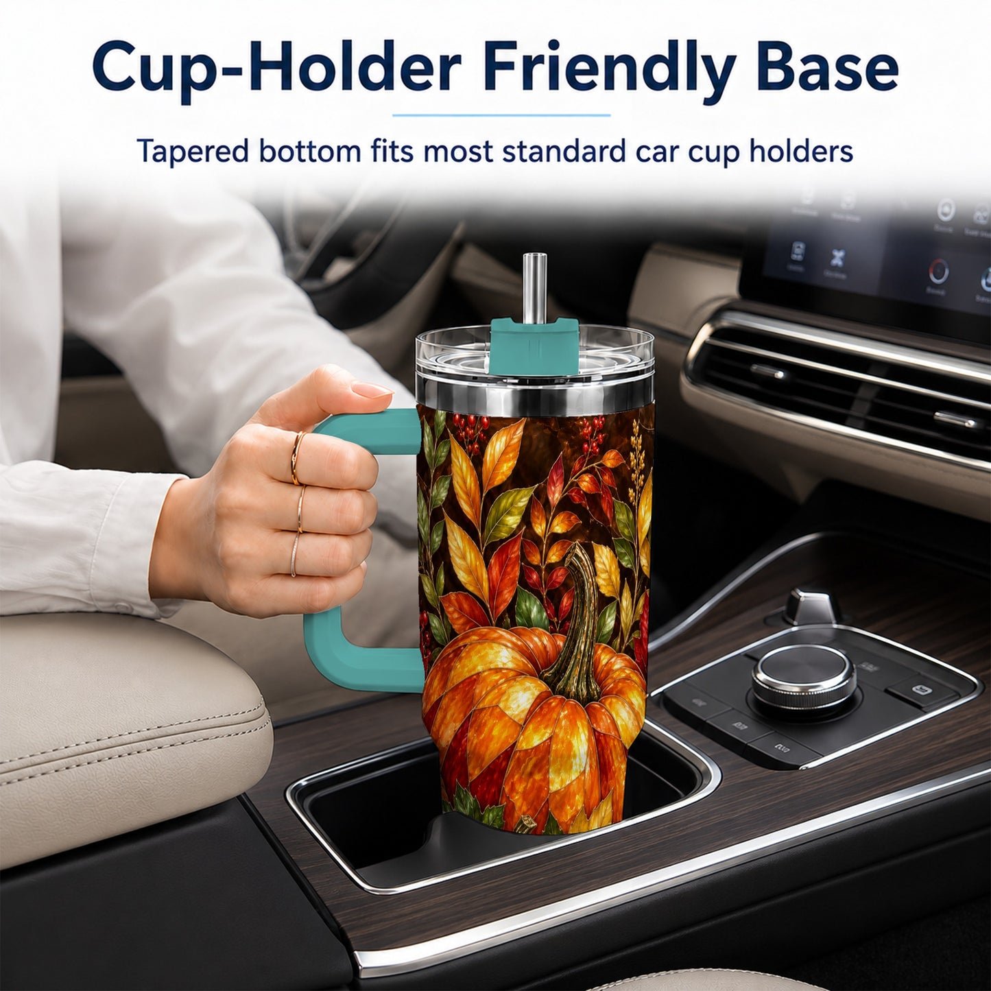 #pl[40oz|Green] Mosaic Pumpkin 40oz Tumbler with Handle, Harvest Stainless Steel Travel Cup