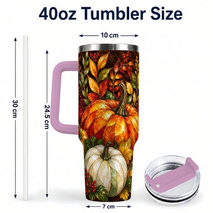 #pl[40oz|Pink] Mosaic Pumpkin 40oz Tumbler with Handle, Harvest Stainless Steel Travel Cup