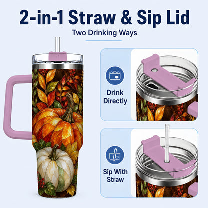 #pl[40oz|Pink] Mosaic Pumpkin 40oz Tumbler with Handle, Harvest Stainless Steel Travel Cup