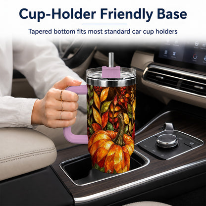 #pl[40oz|Pink] Mosaic Pumpkin 40oz Tumbler with Handle, Harvest Stainless Steel Travel Cup