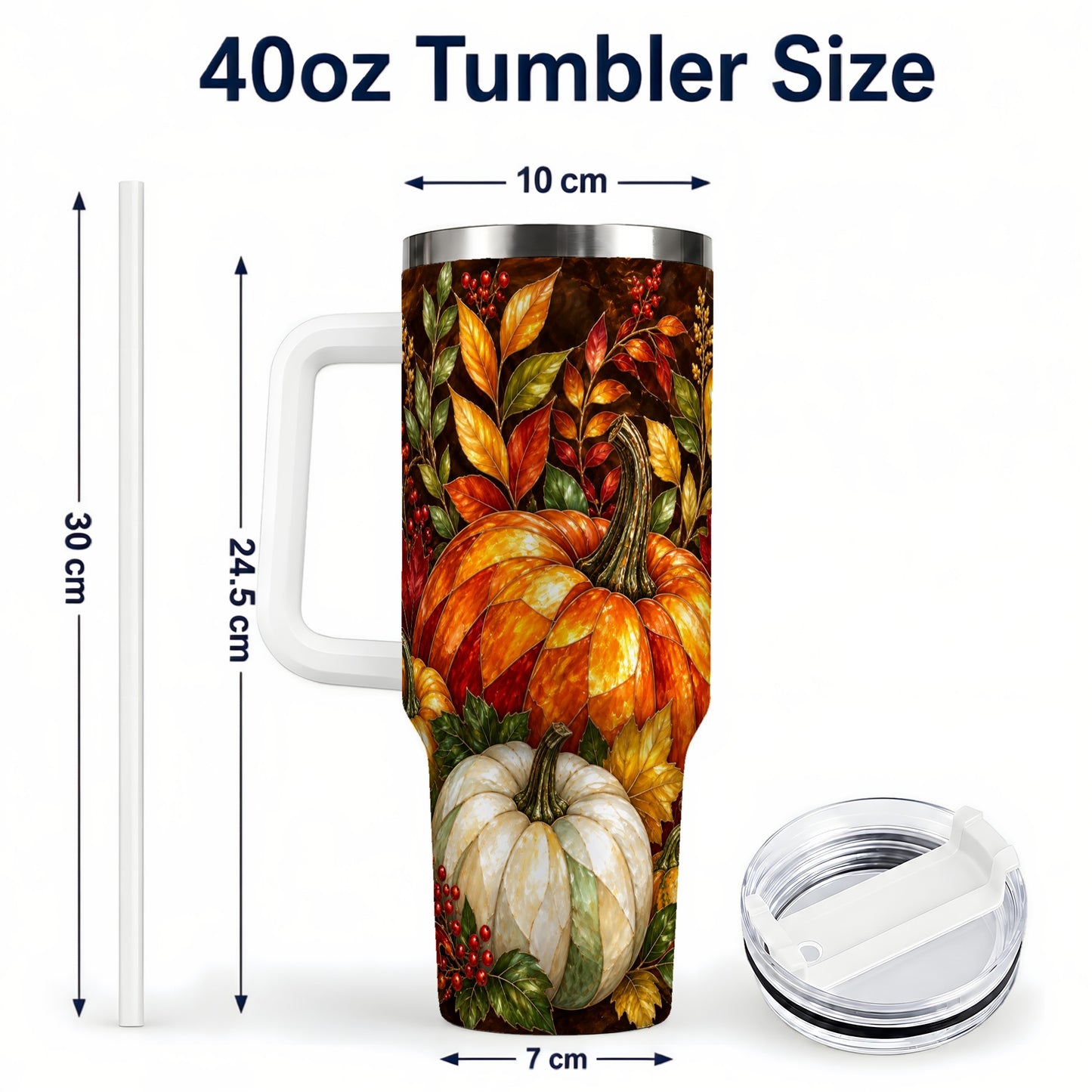 #pl[40oz|White] Mosaic Pumpkin 40oz Tumbler with Handle, Harvest Stainless Steel Travel Cup