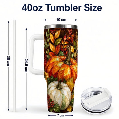 #pl[40oz|White] Mosaic Pumpkin 40oz Tumbler with Handle, Harvest Stainless Steel Travel Cup