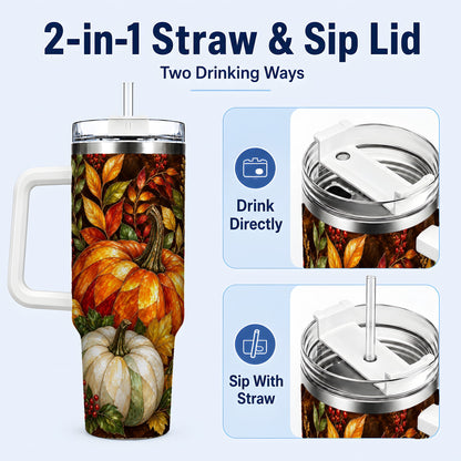 #pl[40oz|White] Mosaic Pumpkin 40oz Tumbler with Handle, Harvest Stainless Steel Travel Cup