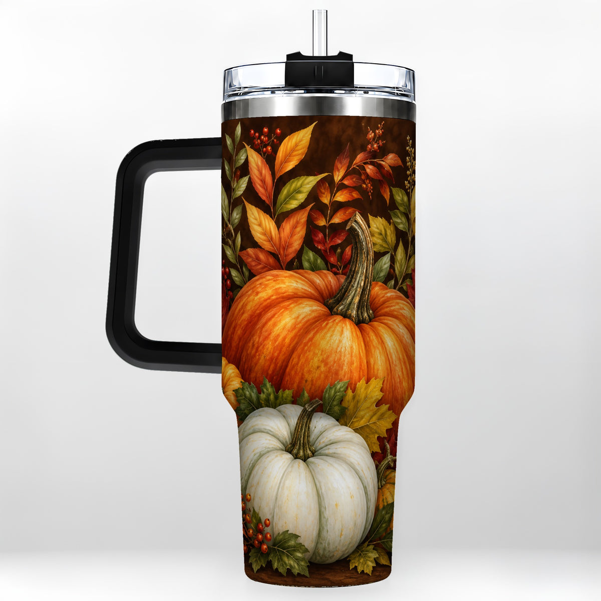 #pl[40oz|Black] Rustic Pumpkin 40oz Tumbler with Handle, Harvest Stainless Steel Travel Cup