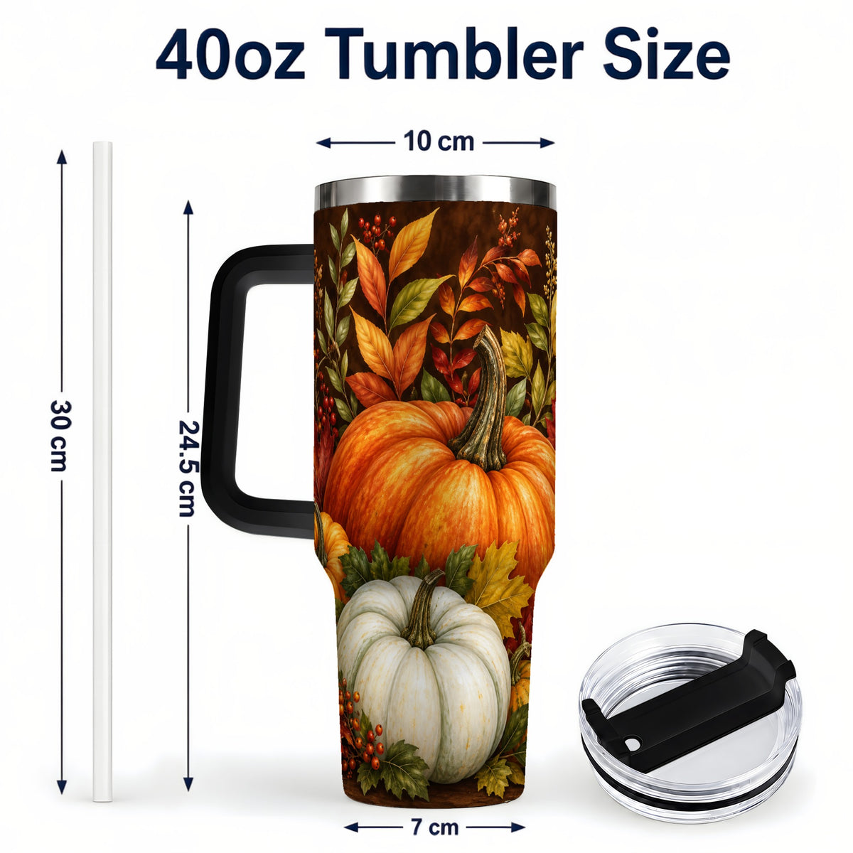 #pl[40oz|Black] Rustic Pumpkin 40oz Tumbler with Handle, Harvest Stainless Steel Travel Cup