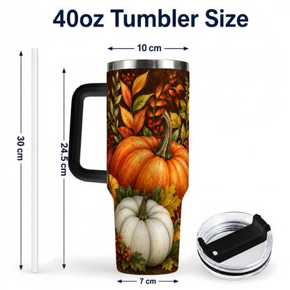 #pl[40oz|Black] Rustic Pumpkin 40oz Tumbler with Handle, Harvest Stainless Steel Travel Cup