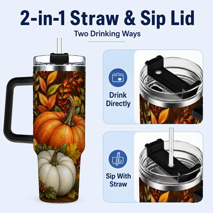 #pl[40oz|Black] Rustic Pumpkin 40oz Tumbler with Handle, Harvest Stainless Steel Travel Cup