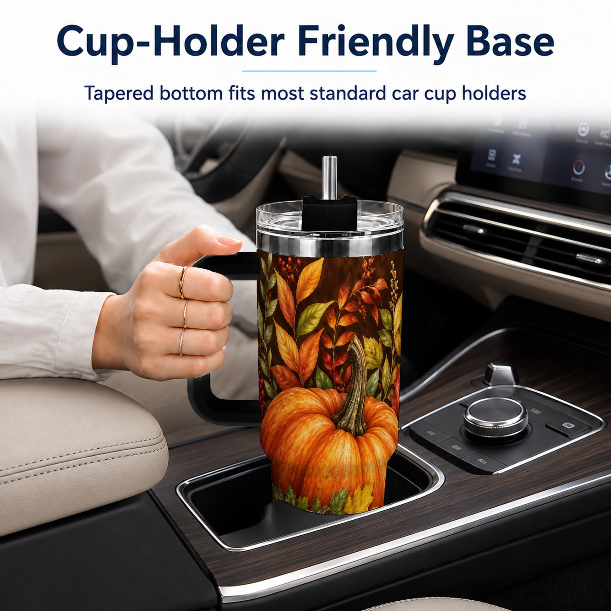 #pl[40oz|Black] Rustic Pumpkin 40oz Tumbler with Handle, Harvest Stainless Steel Travel Cup