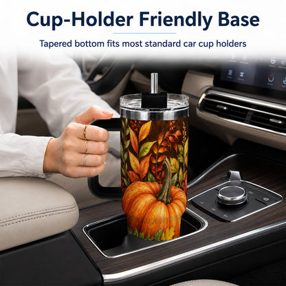 #pl[40oz|Black] Rustic Pumpkin 40oz Tumbler with Handle, Harvest Stainless Steel Travel Cup