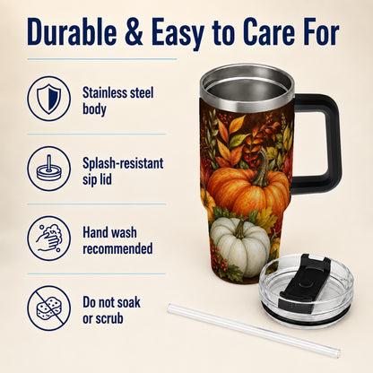 #pl[40oz|Black] Rustic Pumpkin 40oz Tumbler with Handle, Harvest Stainless Steel Travel Cup