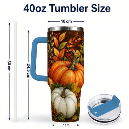 #pl[40oz|Blue] Rustic Pumpkin 40oz Tumbler with Handle, Harvest Stainless Steel Travel Cup