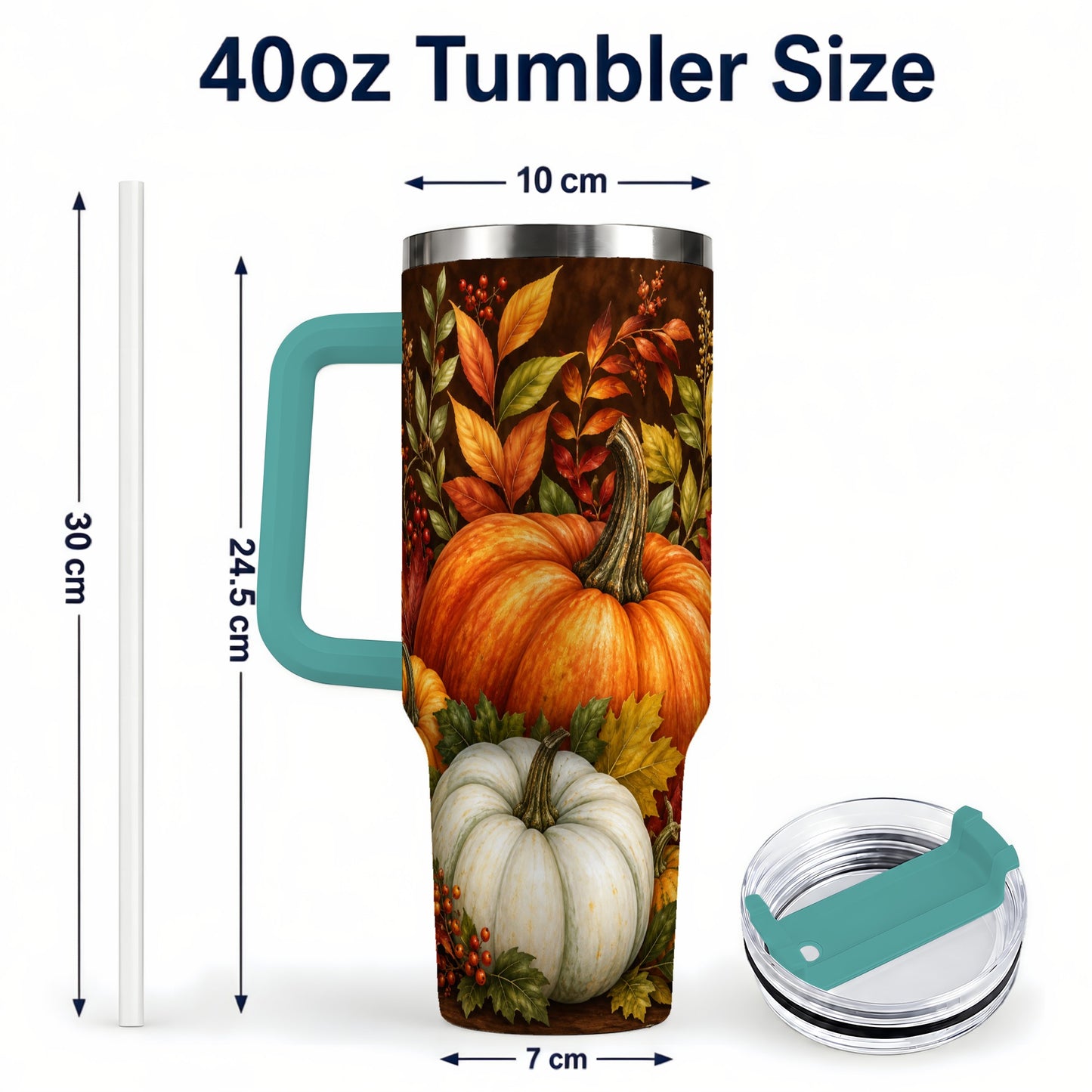 #pl[40oz|Green] Rustic Pumpkin 40oz Tumbler with Handle, Harvest Stainless Steel Travel Cup