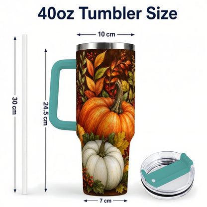 #pl[40oz|Green] Rustic Pumpkin 40oz Tumbler with Handle, Harvest Stainless Steel Travel Cup