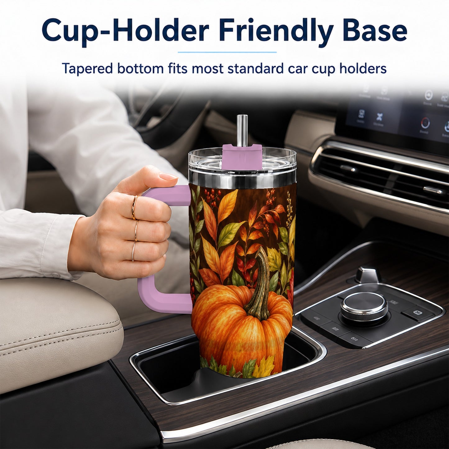 #pl[40oz|Pink] Rustic Pumpkin 40oz Tumbler with Handle, Harvest Stainless Steel Travel Cup