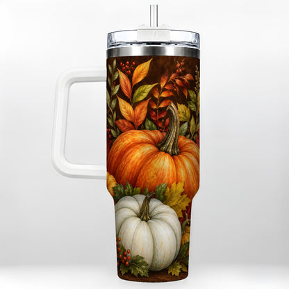 Rustic Pumpkin 40oz Tumbler with Handle, Harvest Stainless Steel Travel Cup
