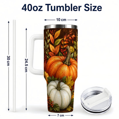 #pl[40oz|White] Rustic Pumpkin 40oz Tumbler with Handle, Harvest Stainless Steel Travel Cup