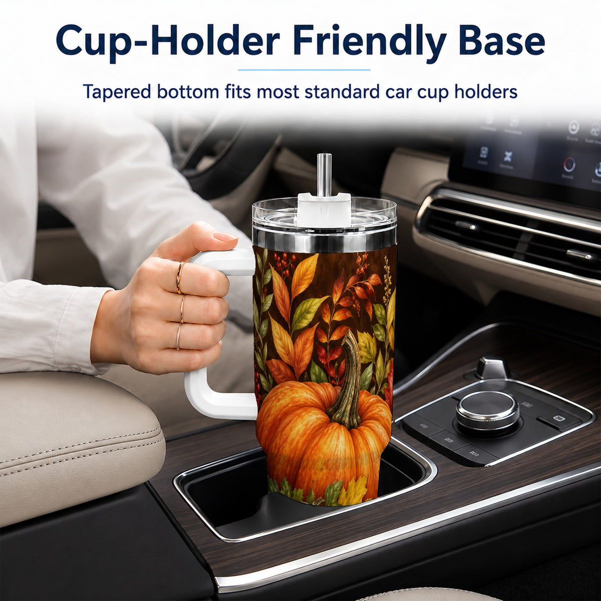 #pl[40oz|White] Rustic Pumpkin 40oz Tumbler with Handle, Harvest Stainless Steel Travel Cup